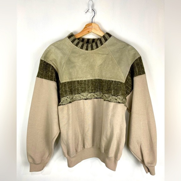 Mark Elliot: Vintage Mixed Media Leather Crewneck Pullover Sweatshirt Size Small - Picture 1 of 7